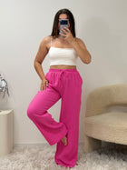 Pantalon Amy fuchsia 100% coton taille unique fabriqué en Italie - vue portée - Ds'Clothes