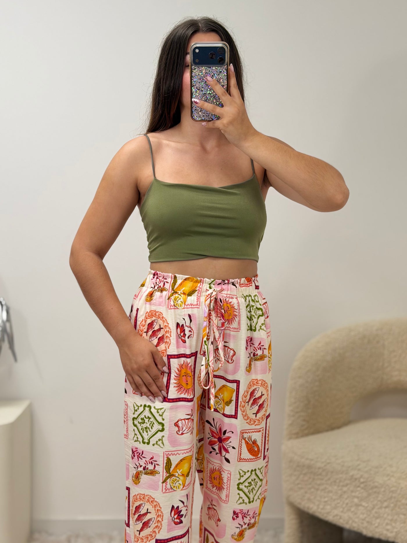 Top à bretelle vert olive stretch taille unique femme - vue face - Ds'Clothes
