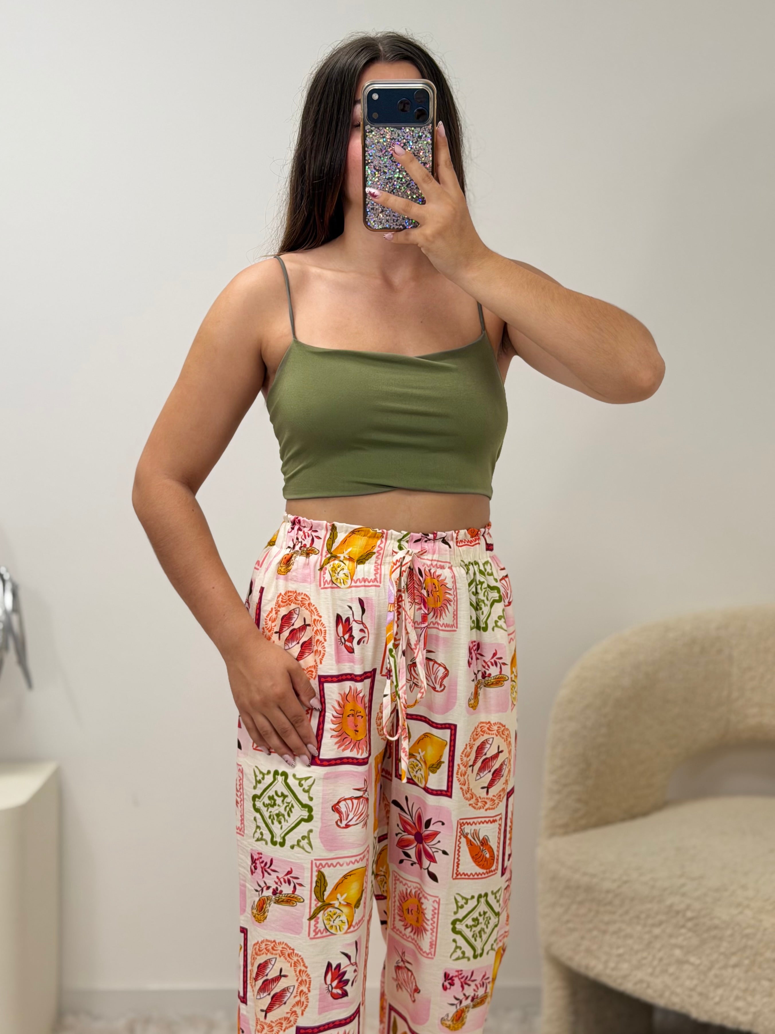 Top à bretelle vert olive stretch taille unique femme - vue face - Ds'Clothes