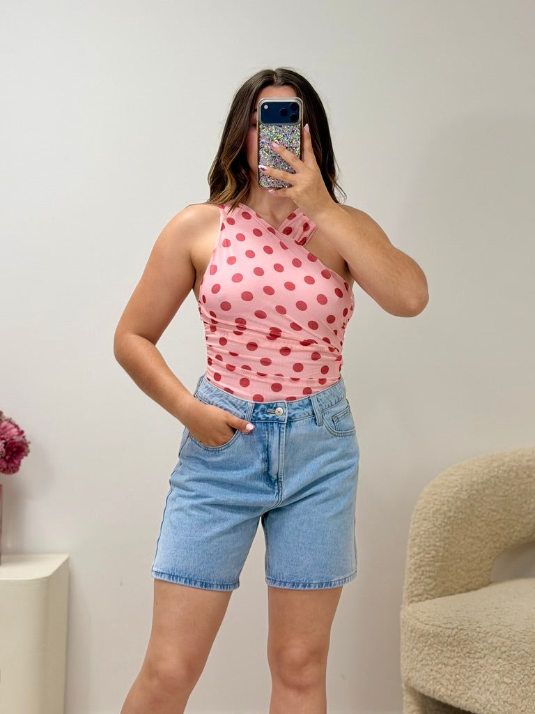 Body à pois rose femme détail tulle drapé - Ds'Clothes