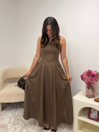 Robe GAMZE marron longue femme vue de dos - Ds'Clothes