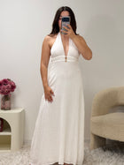 Robe MILA blanche longue femme vue de face - Ds'Clothes