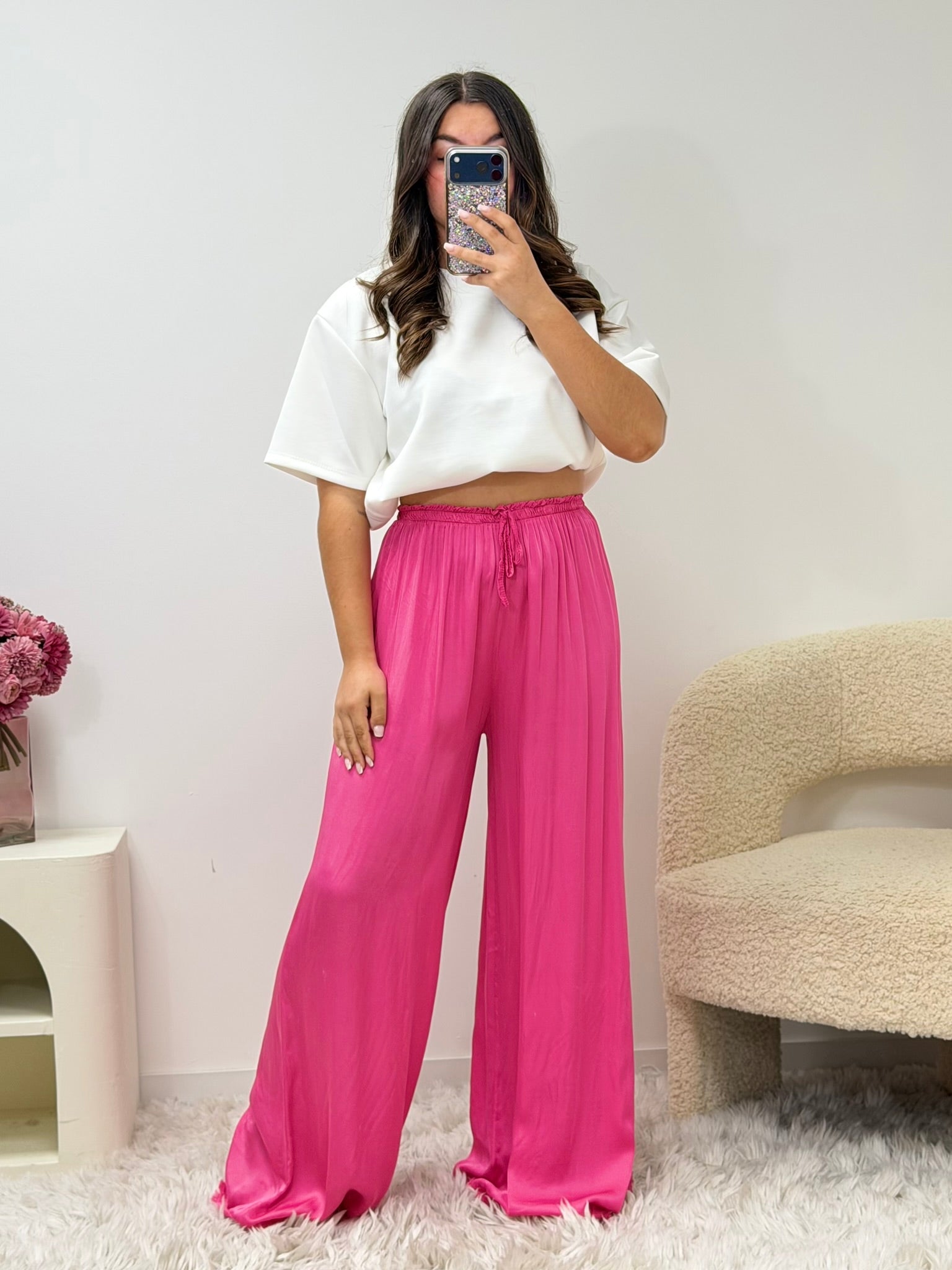 pantalon Pantalon en satin rose fuchsia dsclothes