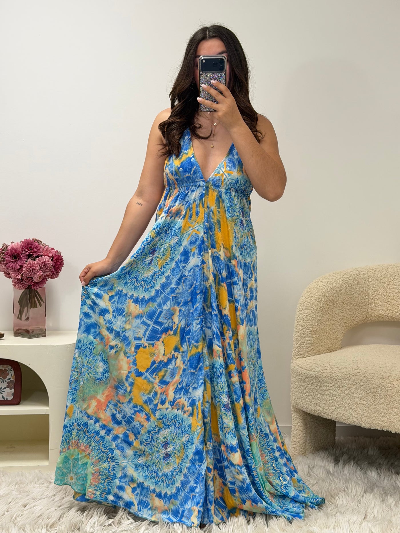 Robe longue bohème bleue femme - taille 34 à 46 - Ds'Clothes