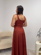 Robe longue Gamze terracotta moulante avec zip - vue dos - Ds'Clothes