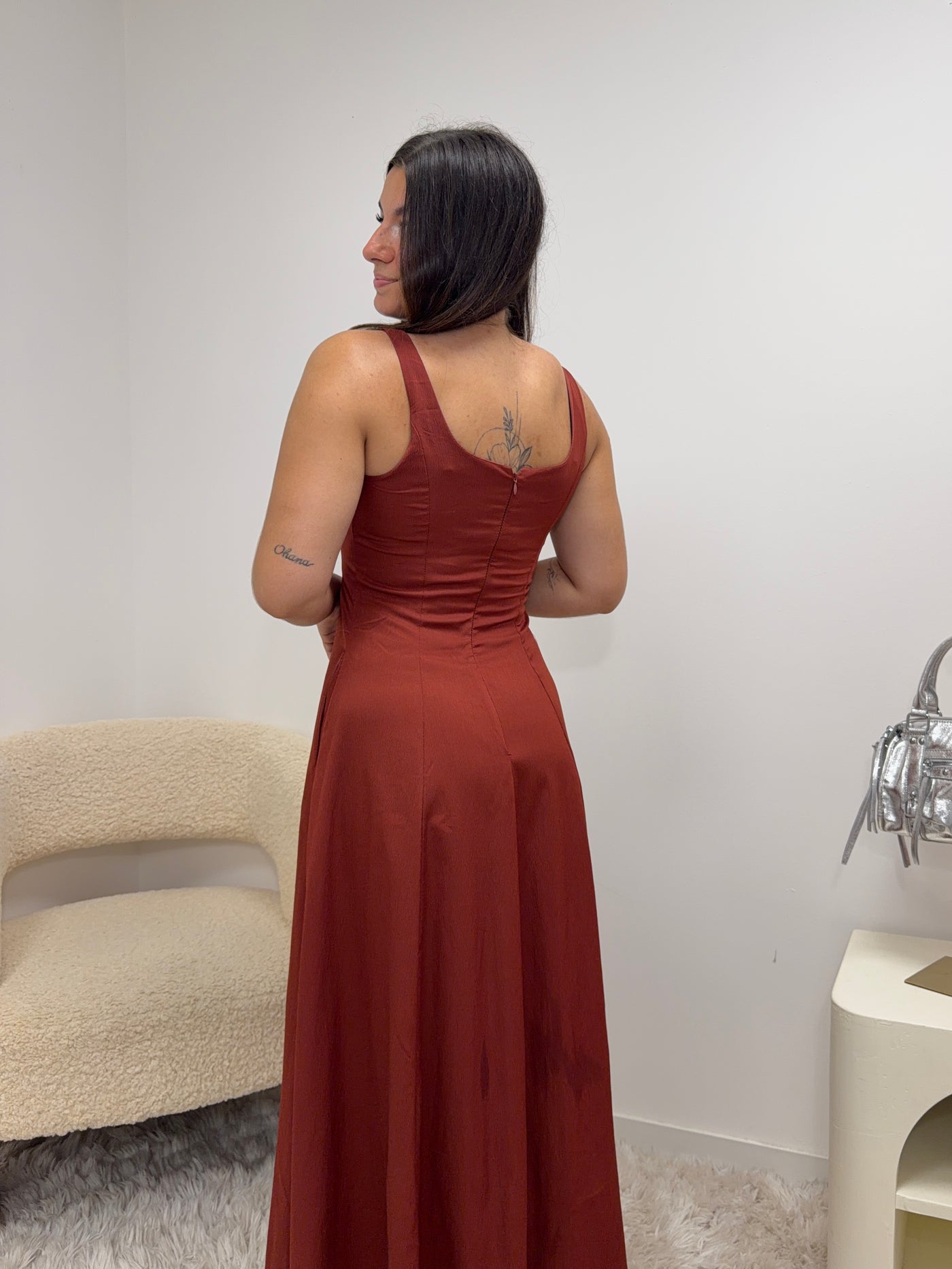 Robe longue Gamze terracotta moulante avec zip - vue dos - Ds'Clothes