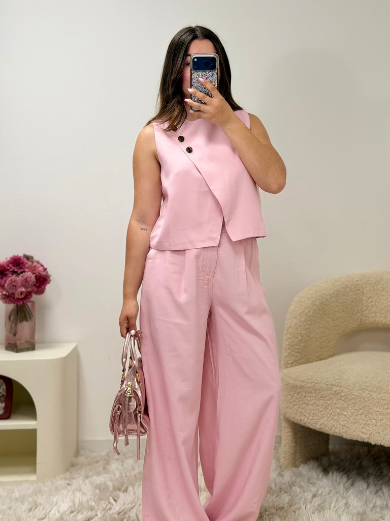 Haut ALBA rose tailleur femme détail faux boutons - Ds'Clothes