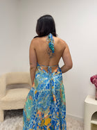 Robe longue bohème bleue femme vue de dos - taille 34 à 46 - Ds'Clothes