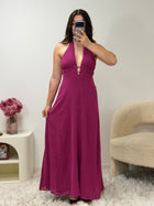 Robe MILA mauve longue femme vue de face - Ds'Clothes