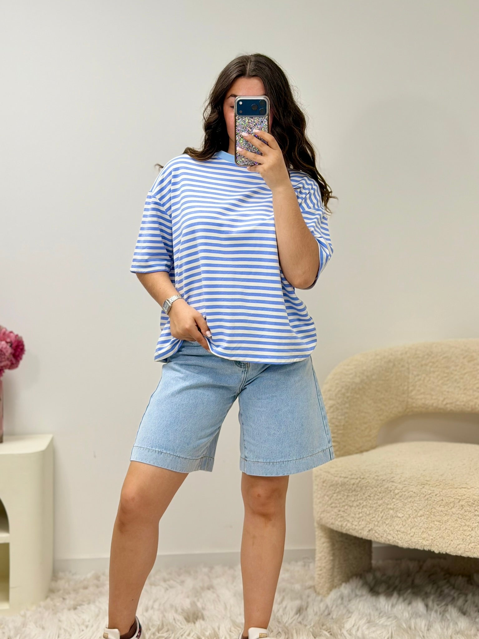 haut T-shirt TESSA bleu ciel/blanc (manche courte) dsclothes