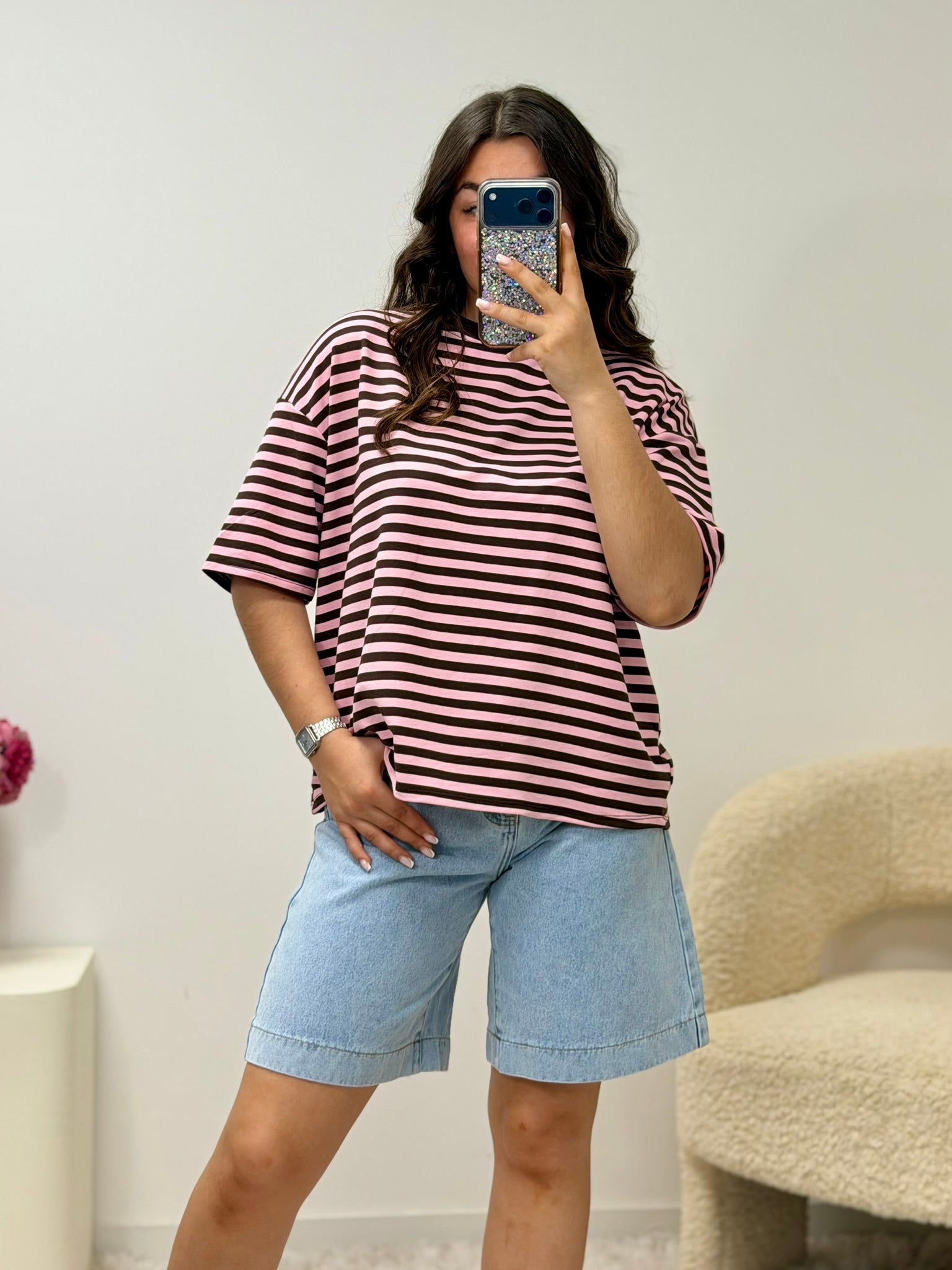 haut T-shirt TESSA marron/rose (manche courte) dsclothes