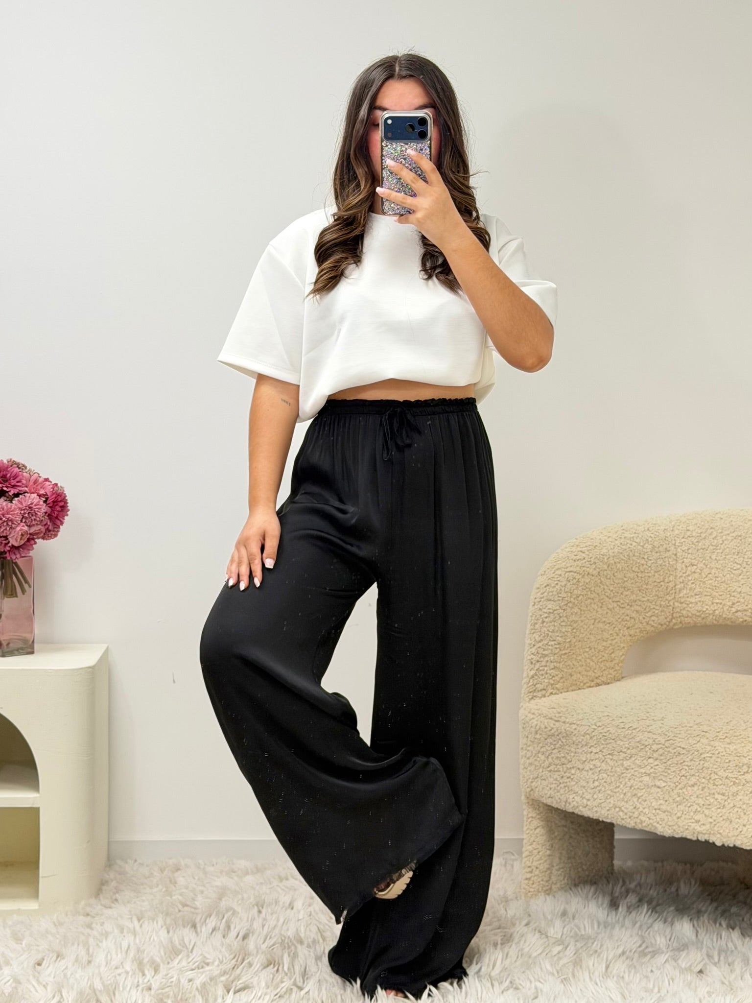 pantalon Pantalon en satin noir dsclothes