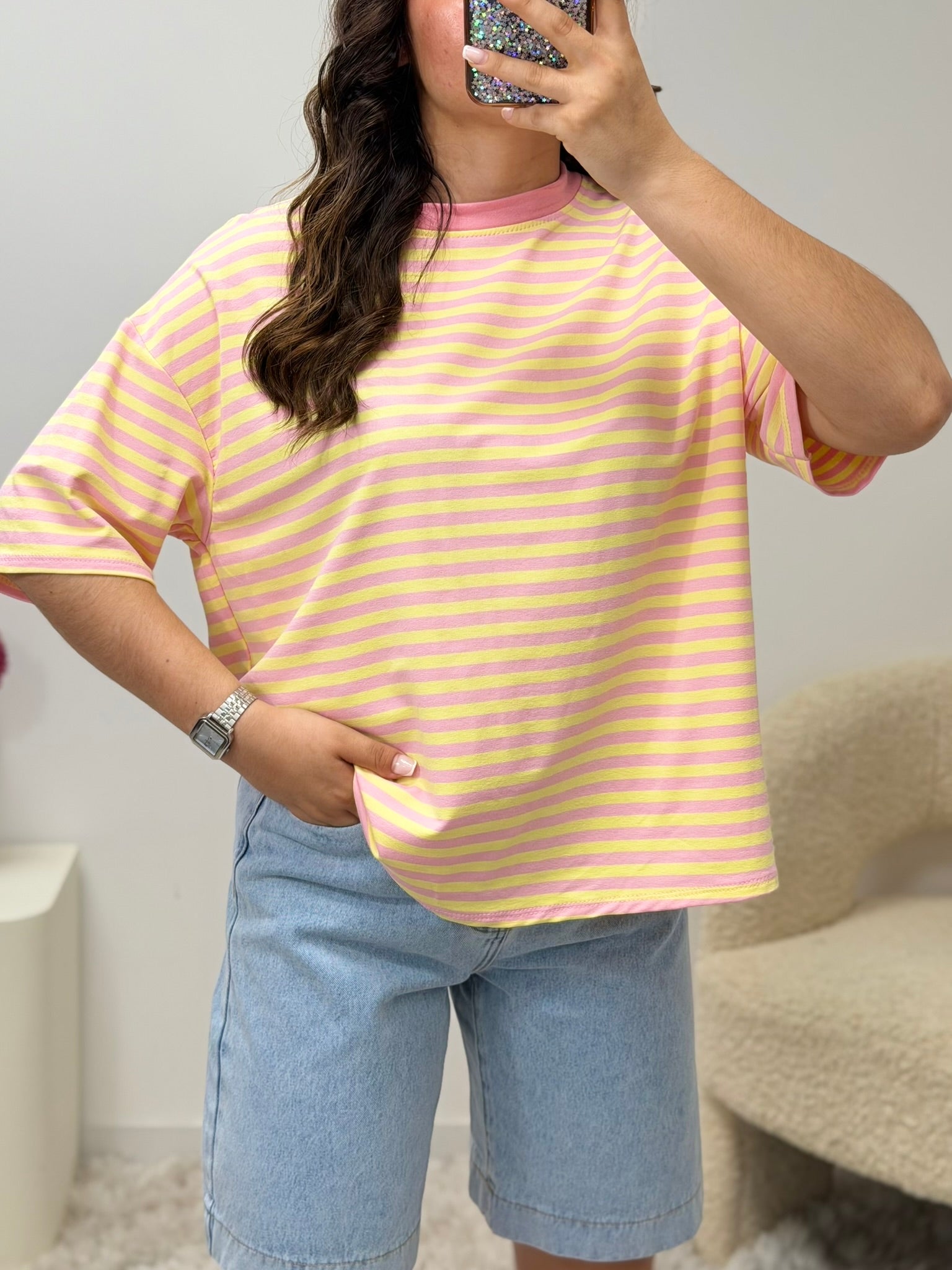 haut T-shirt TESSA jaune/rose (manche courte) dsclothes