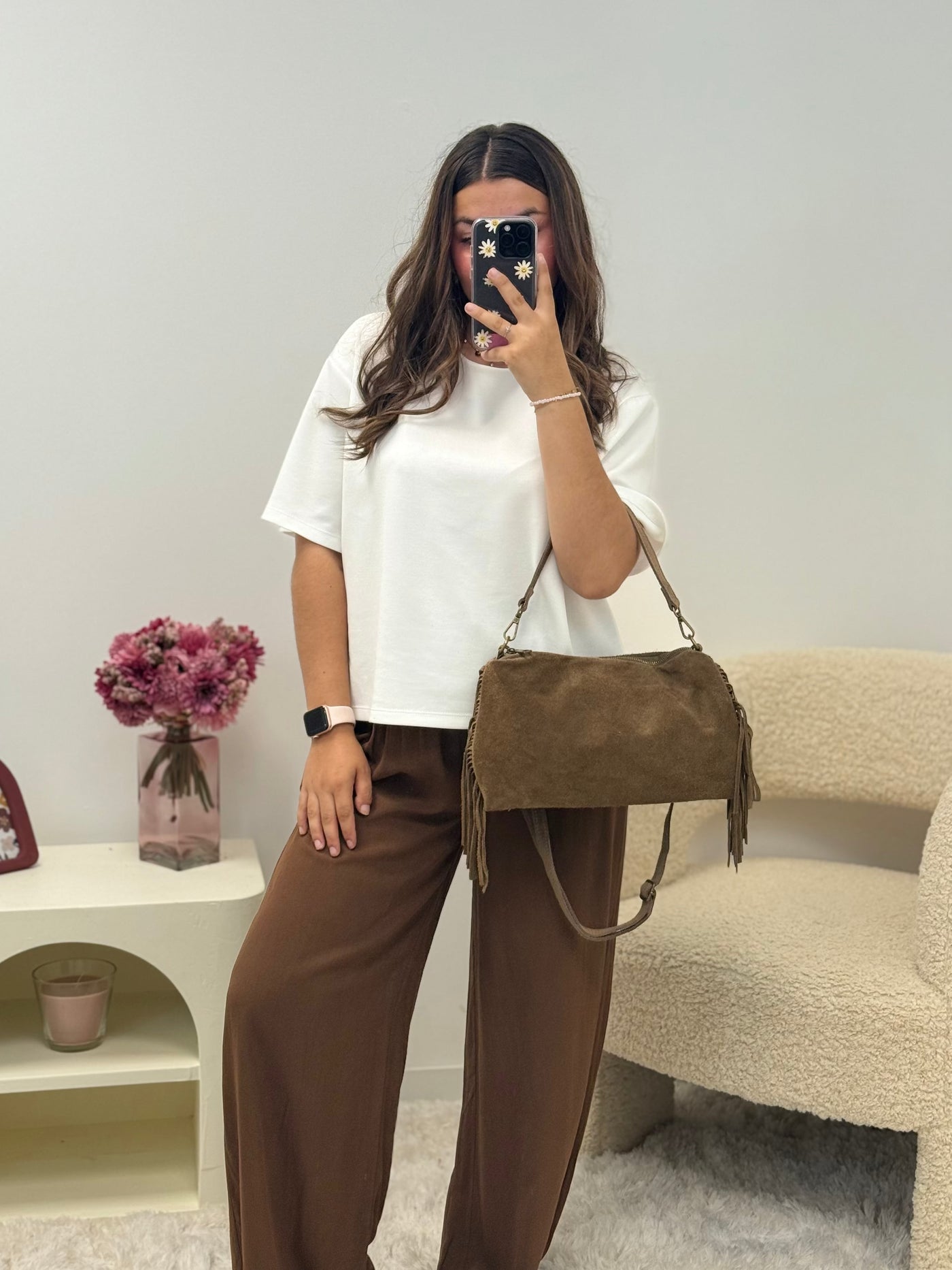 Sac AYA taupe détail - cuir vachette dégradé, finition artisanale - Ds'Clothes