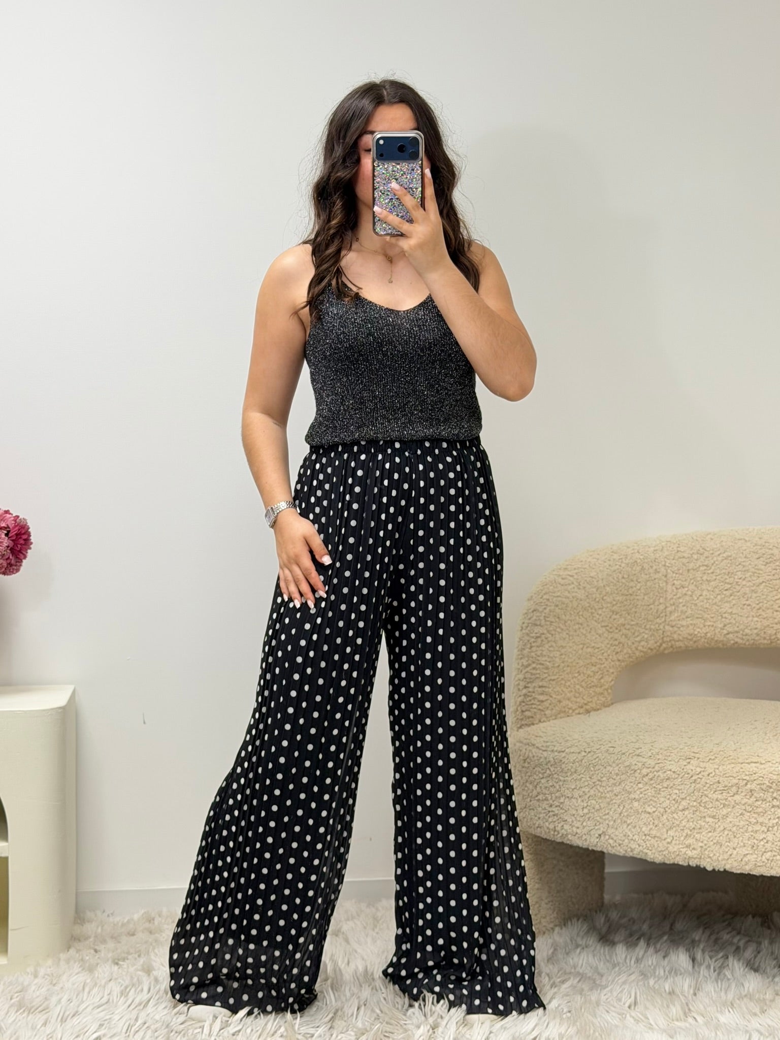 pantalon Pantalon MIRA noir à pois blanc dsclothes