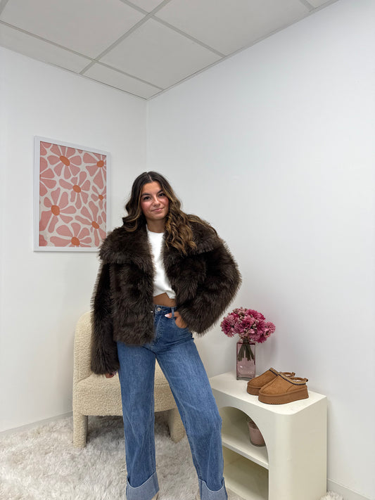 Manteau en fausse fourrure marron