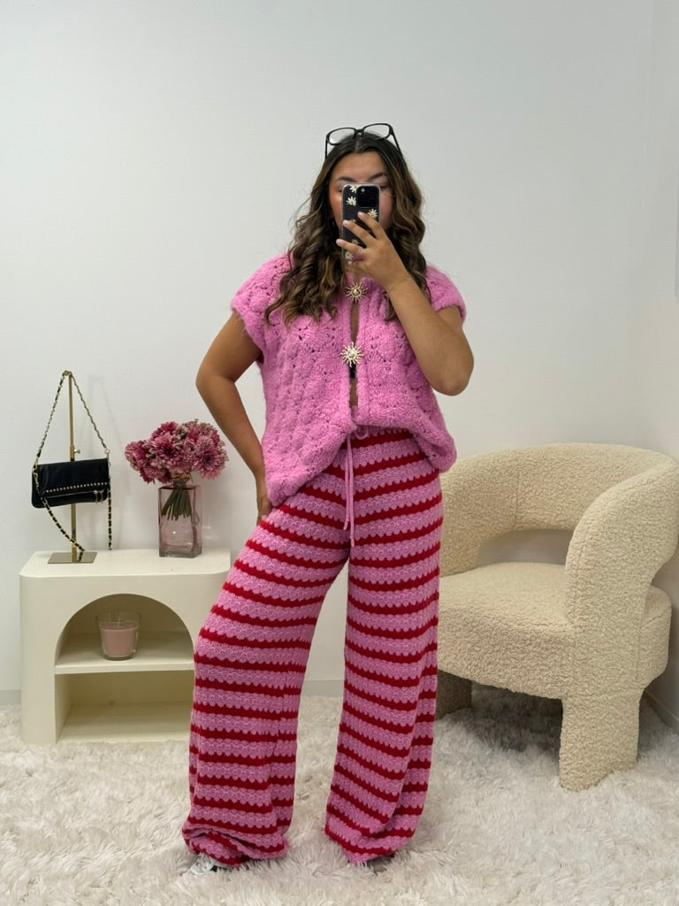 pantalon en maille rose/rouge