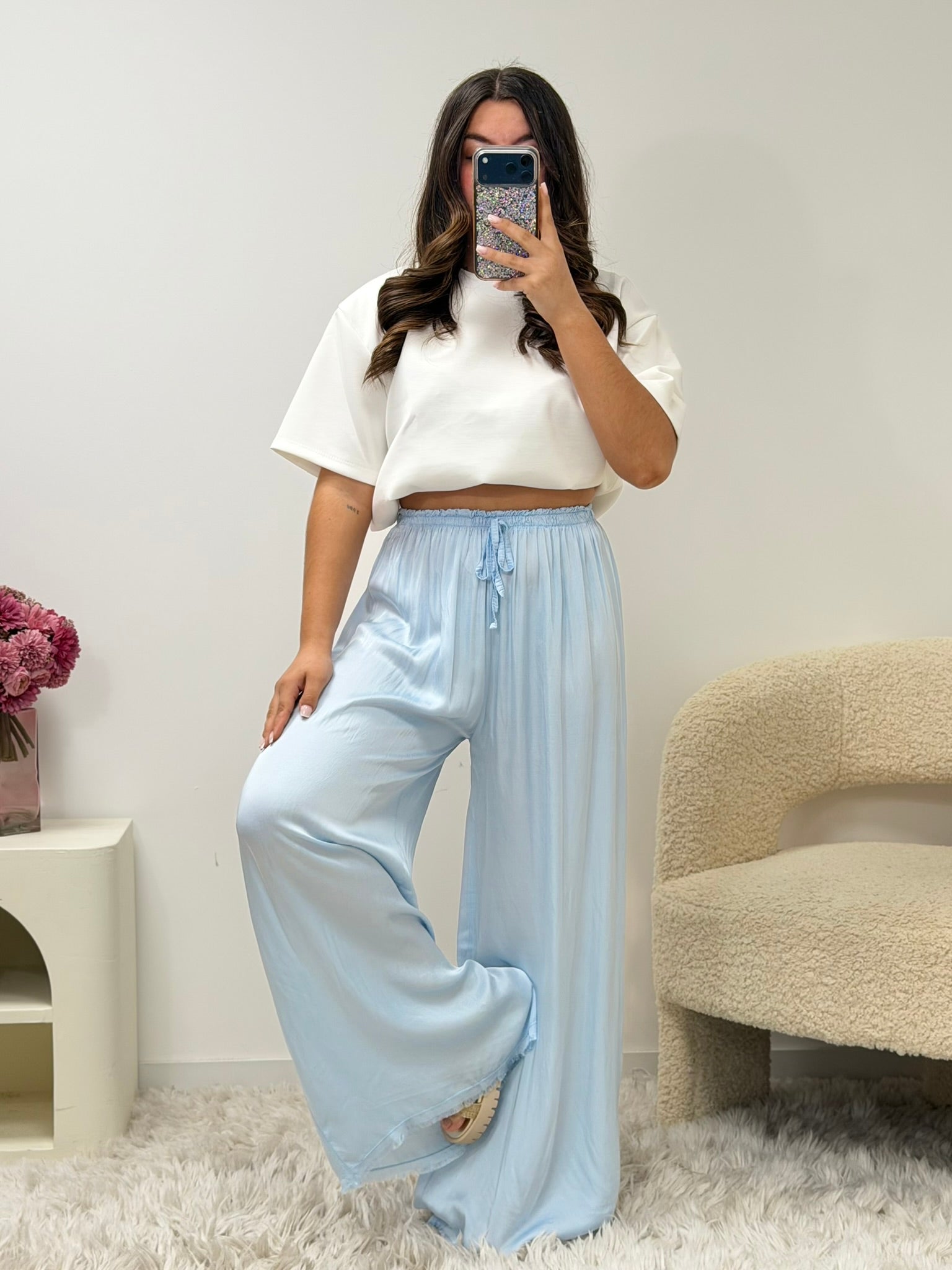 pantalon Pantalon en satin bleu ciel dsclothes