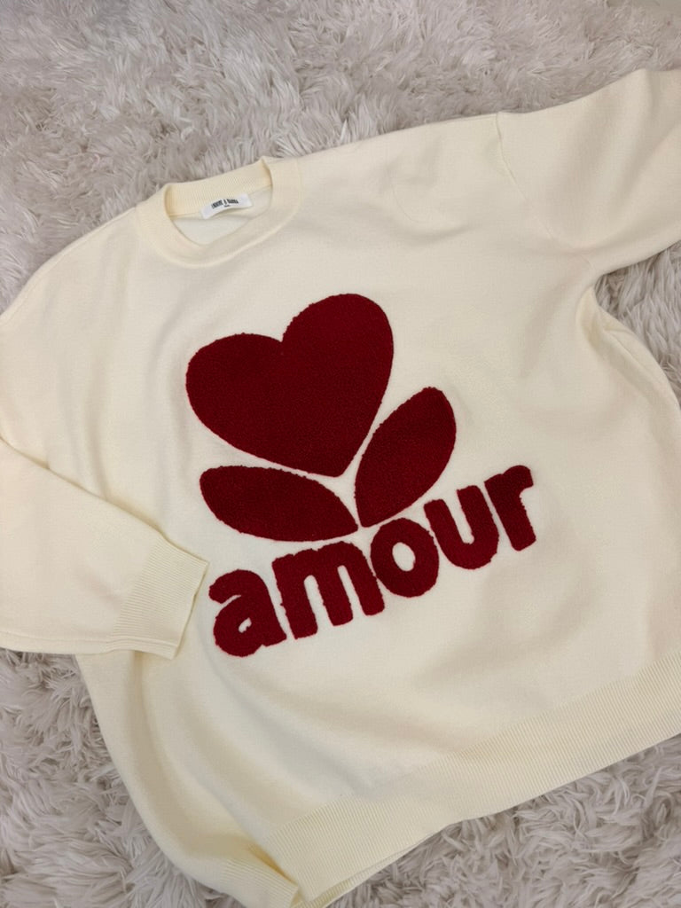 Pull amour écru/rouge