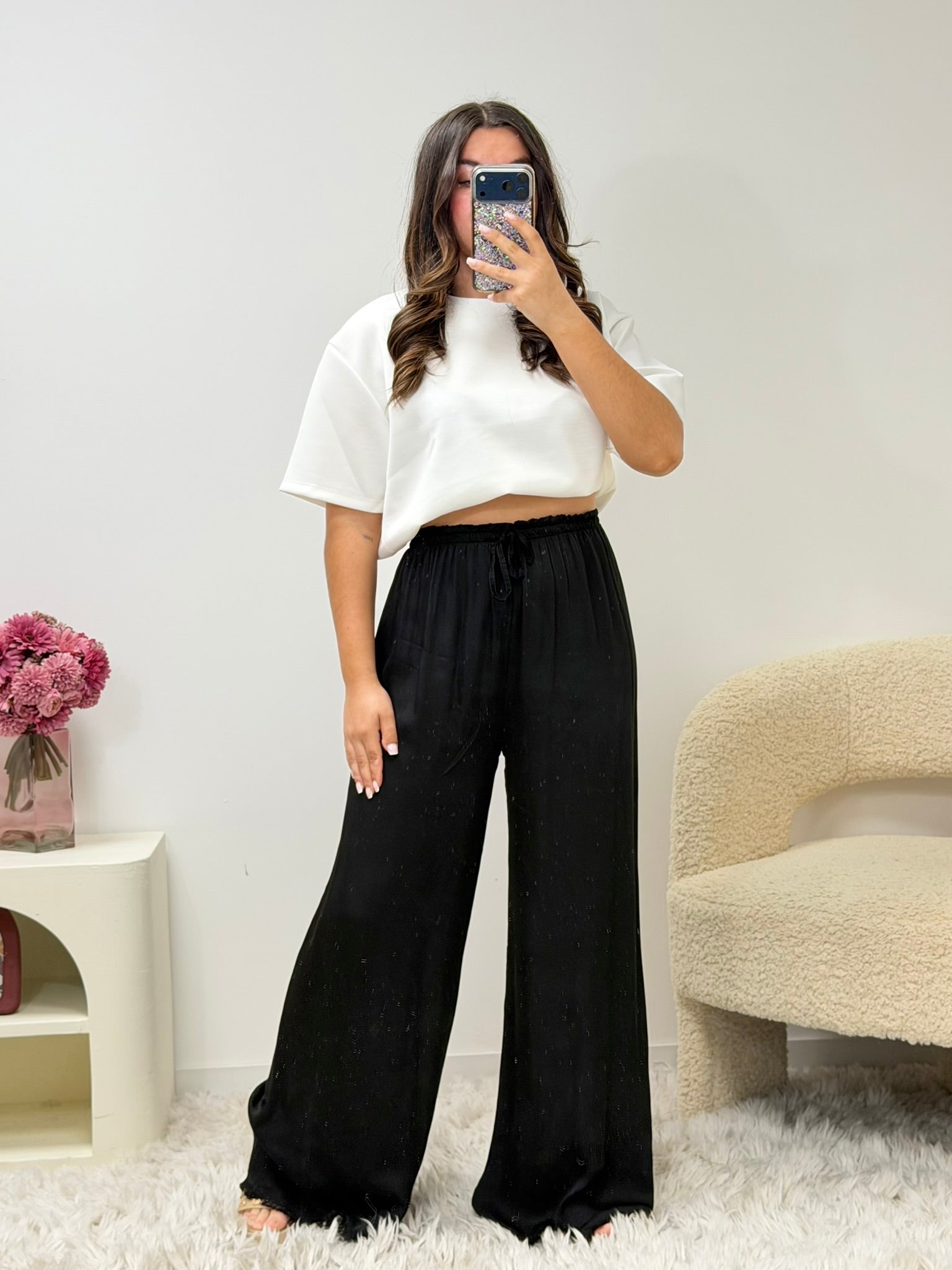 pantalon Pantalon en satin noir dsclothes