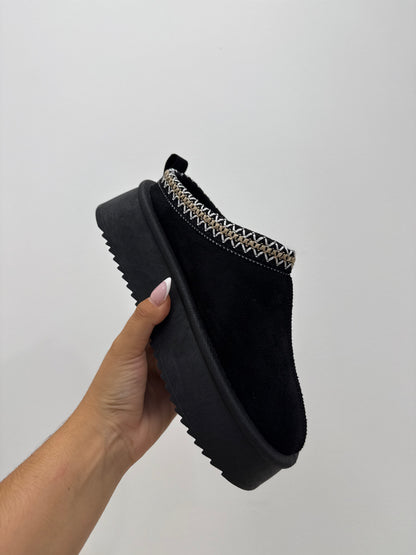 mules plateforme noir