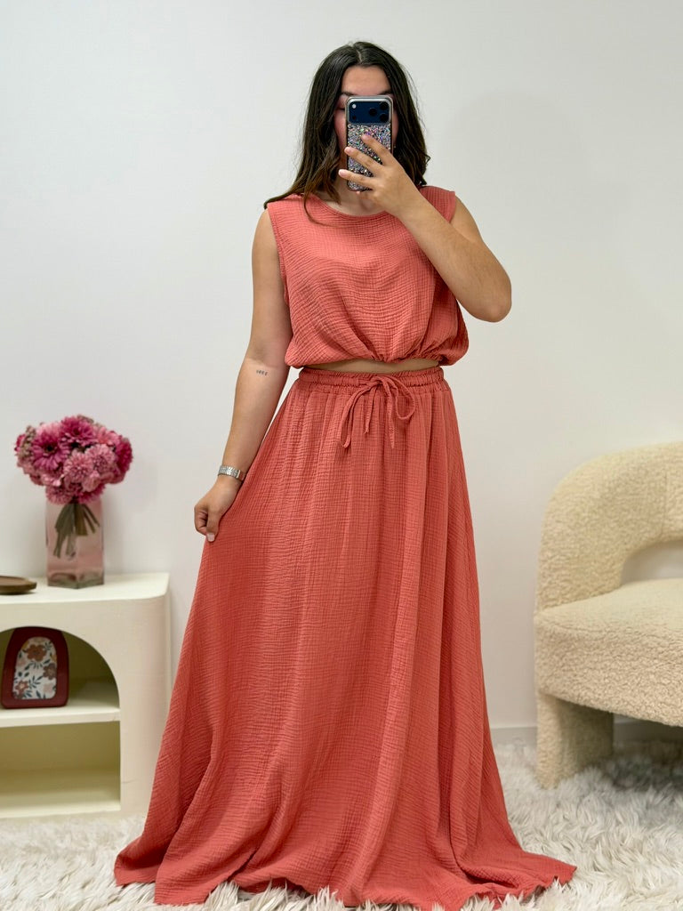 Ensemble OLI terracotta gaze de coton taille unique 34/46 fabriqué en Italie – Ds'Clothes