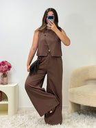 Haut ALBA marron tailleur femme détail faux boutons - Ds'Clothes