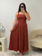 Robe longue Gamze terracotta moulante avec zip - vue face - Ds'Clothes