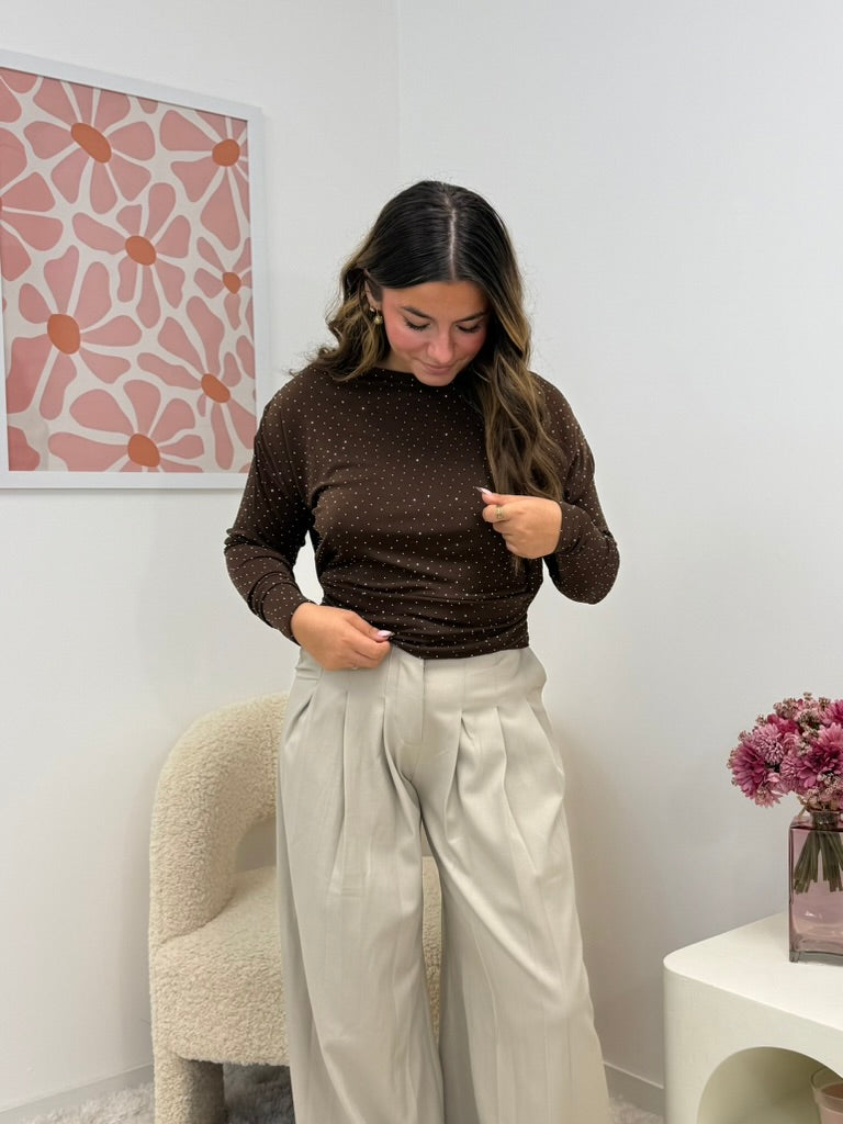 Haut marron à strass dos nu
