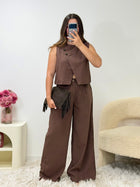Pantalon ALBA marron tailleur femme vue de face - Ds'Clothes