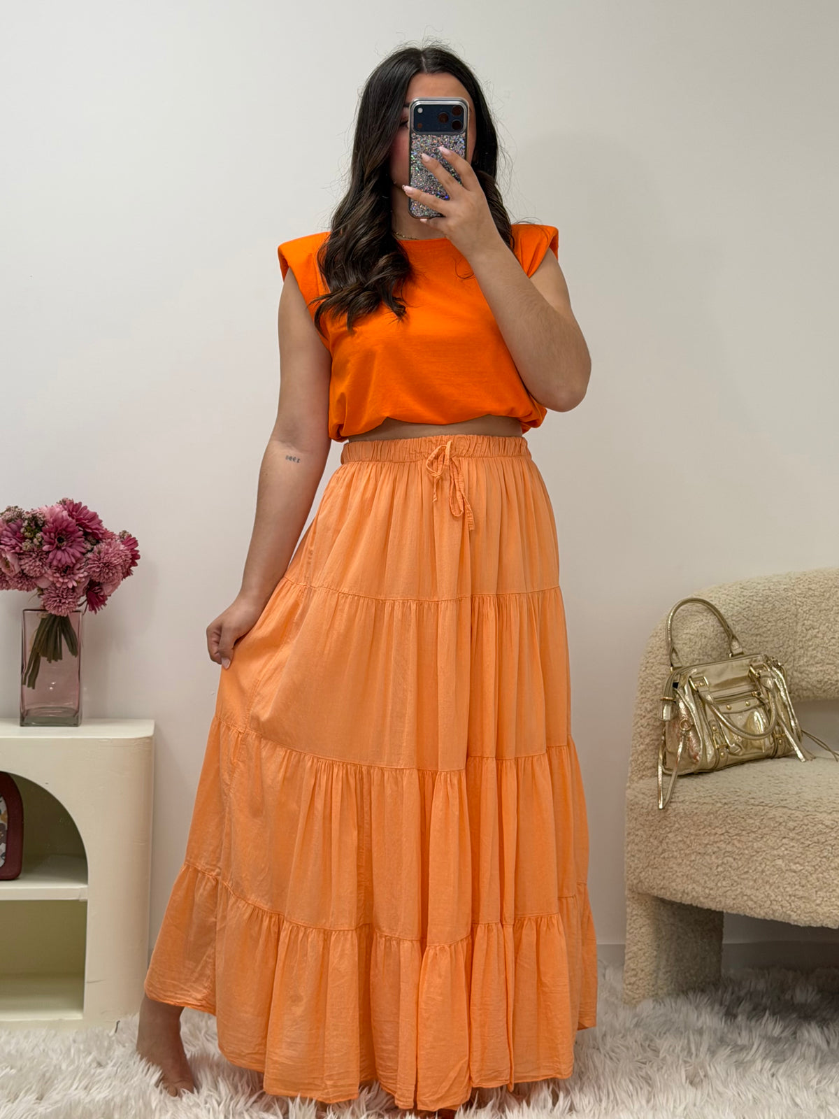 Jupe maxi orange coton taille unique 34-50 – Made in Italy – Ds'Clothes