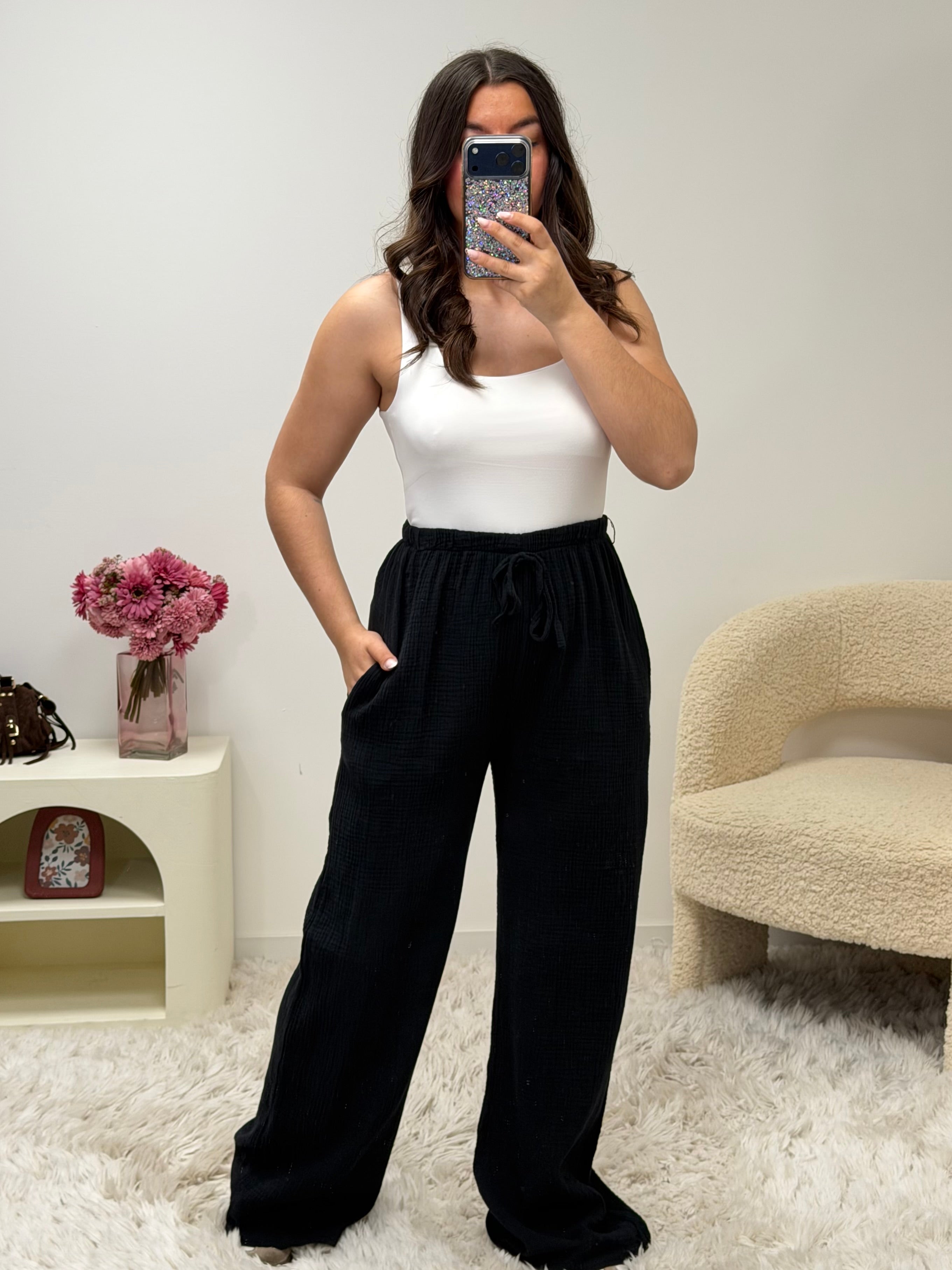 pantalon Pantalon en gaze de coton noir dsclothes