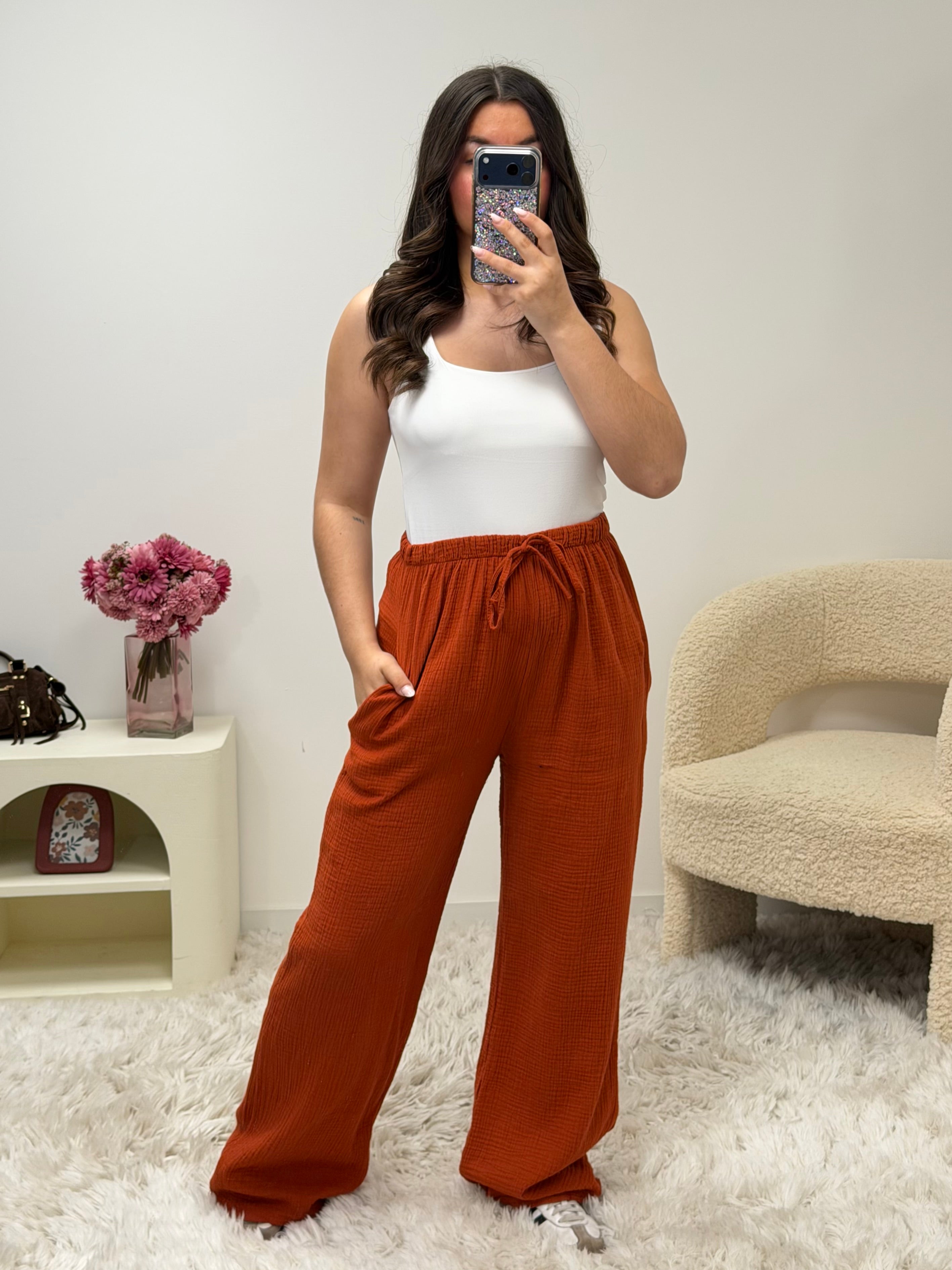 pantalon Pantalon en gaze de coton terracota dsclothes