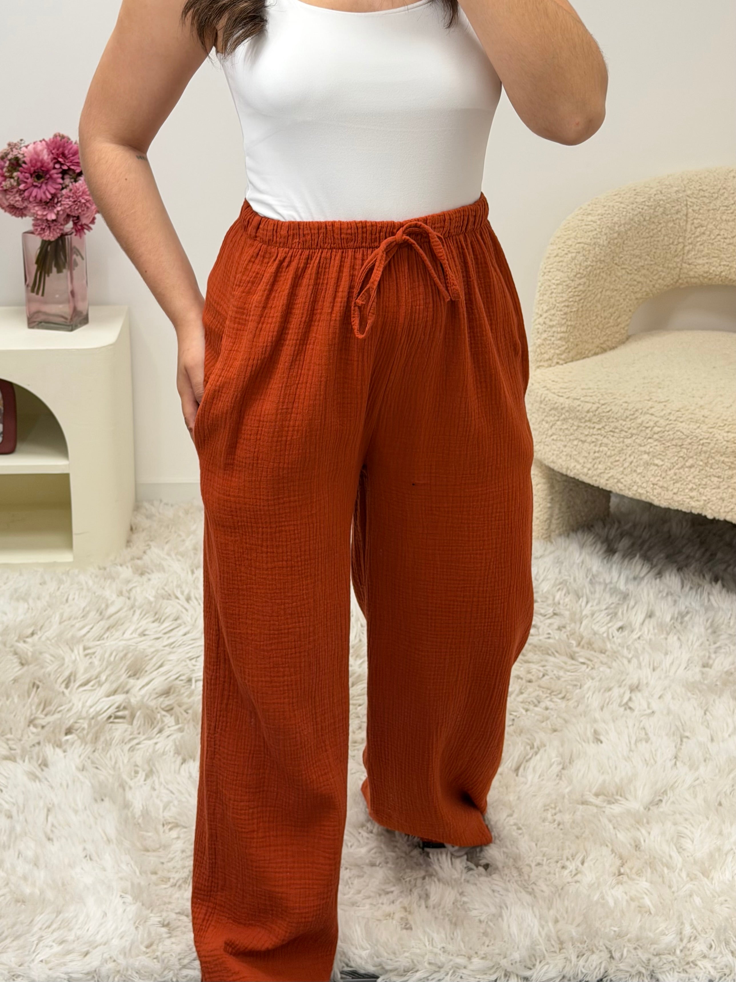 pantalon Pantalon en gaze de coton terracota dsclothes
