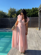 Robe cérémonie ÉVA rose - taille cintrée froncée, allure gracieuse - Ds'Clothes